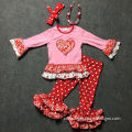 2016 Valentine's day heart outfits grils party clothes toddler baby pant heart pink top red pant dot girls with accessories